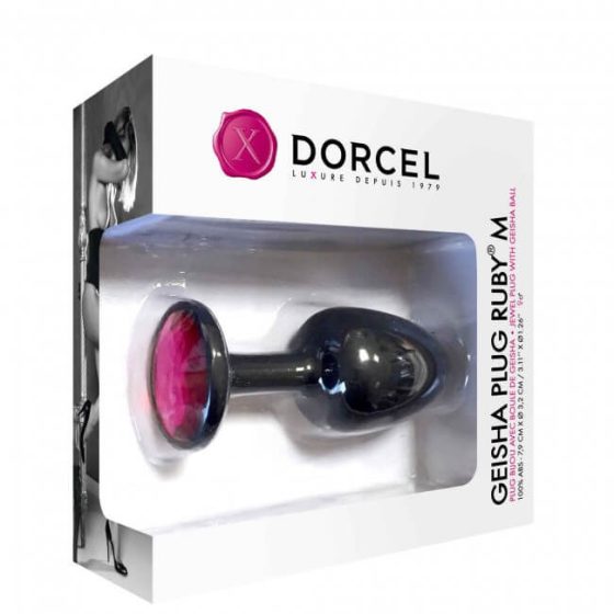 Dorcel Geisha Plug Ruby M - розов анален вибратор с камъни (черен)