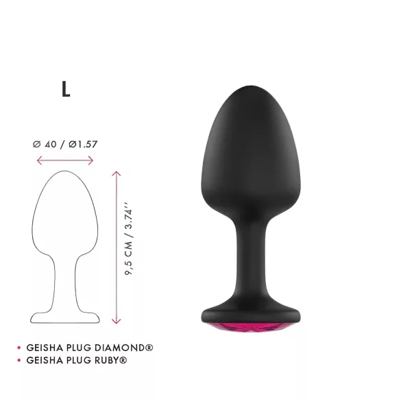 Dorcel Geisha Plug Ruby L - анален плъг с розов камък (черен)