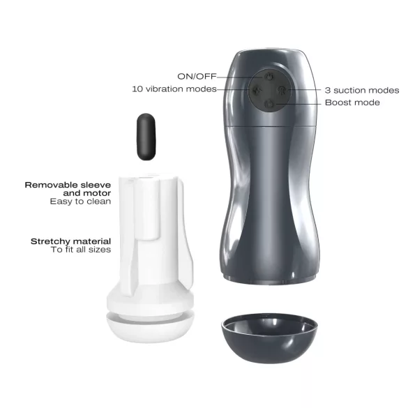 Dorcel Blowjoy Vibe - акумулаторен мастурбатор с засмукване и вибрации (сив)