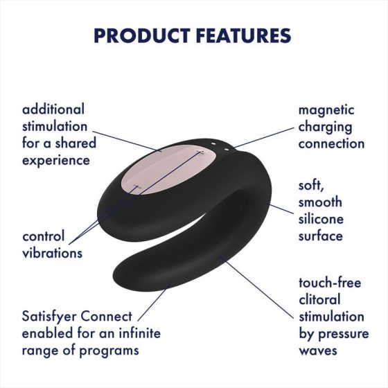 Satisfyer Double Joy - интелигентен, водоустойчив вибратор, захранван с батерии (черен)