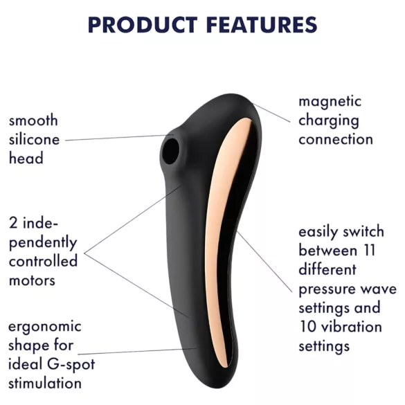 Satisfyer Dual Kiss - вибратор за вагина и клитор - акумулаторен - черен
