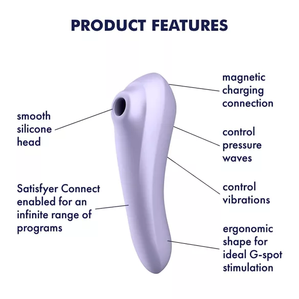 Satisfyer Dual Pleasure - вибратор 2 в 1 с въздушни вълни, управляван чрез приложение (лилав)