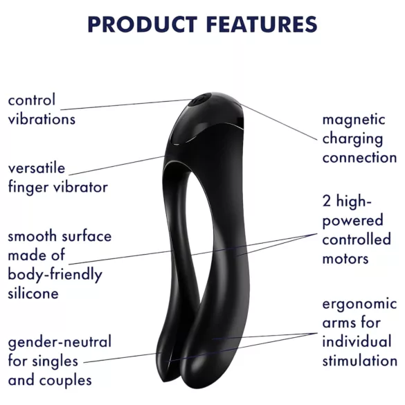Satisfyer Candy Cane - вибратор с две рамена - акумулаторен, водоустойчив, черен
