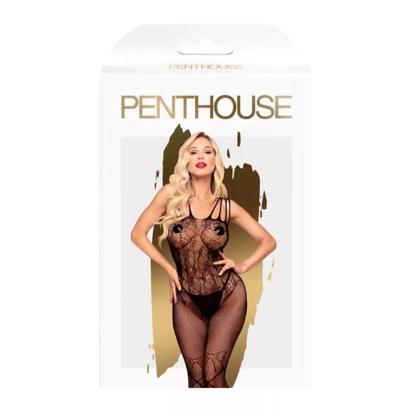 Penthouse - дамски цял гащеризон с отворено дъно - мрежа, черен - XL
