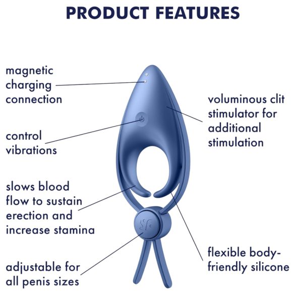 Satisfyer Sniper - вибриращ пенис пръстен с акумулатор - син