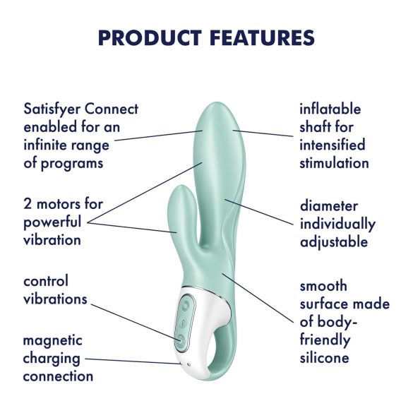 Satisfyer Air Pump Bunny 5 - вибратор с помпа - смарт, мента
