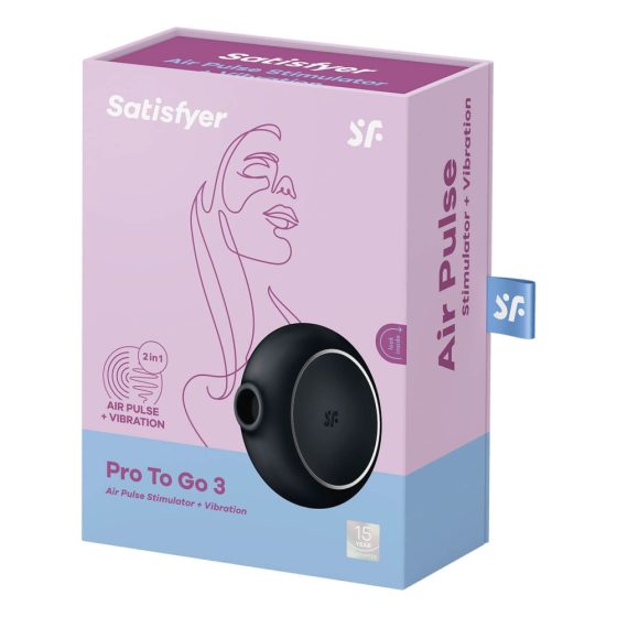 Satisfyer Pro To Go 3 - Акумулаторна, въздушна вълна за стимулиране на клитора (черна)