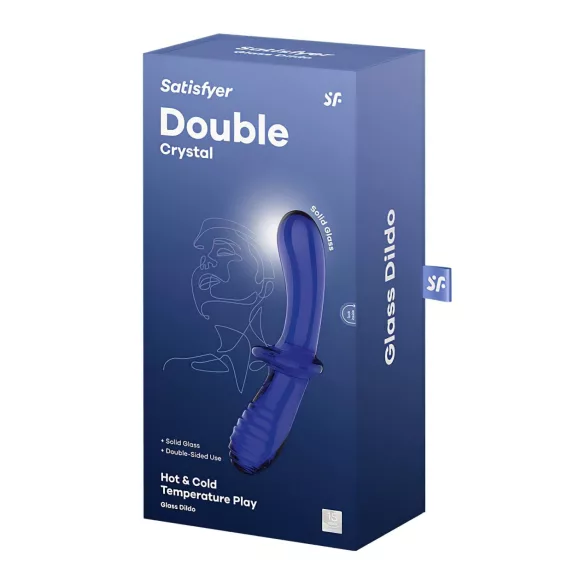 Satisfyer Double Crystal - двустранно стъклено дилдо - син