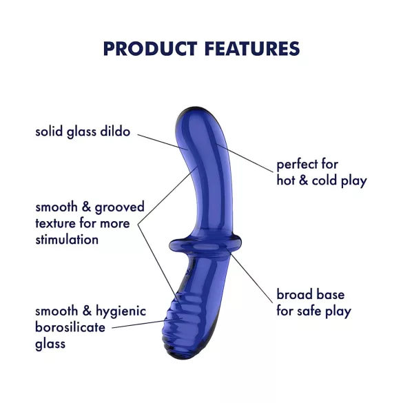 Satisfyer Double Crystal - двустранно стъклено дилдо - син