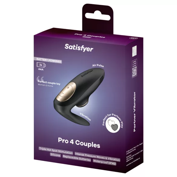 Satisfyer Pro 4 Couples - вибратор за двойки с въздушни вълни - черен