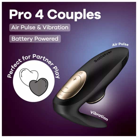 Satisfyer Pro 4 Couples - вибратор за двойки с въздушни вълни - черен