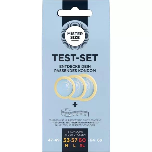 Mister Size Test-Set - тестов комплект презервативи с мерителна лента (3 бр.)