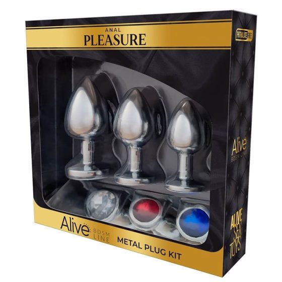 Alive Anal Pleasure - метален анален комплект вибратори (сребрист)