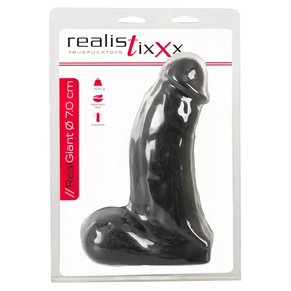 Realistixxx Real Giant - реалистичен дилдо с тестиси - 22 см - черен