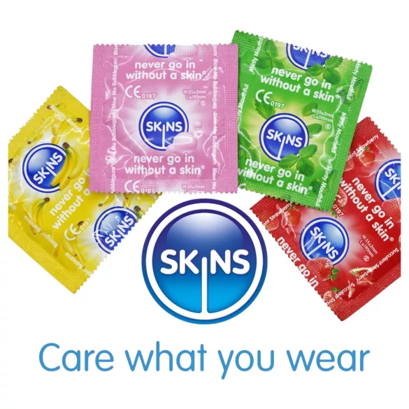 Skins - ароматизиран презерватив - мента, дъвка, банан, ягода (4 бр.)