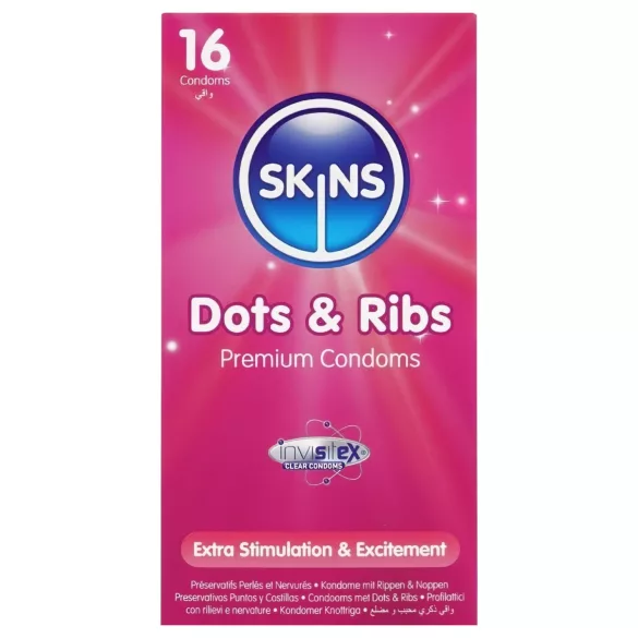 Skins - презерватив с релеф и точки - 16 броя