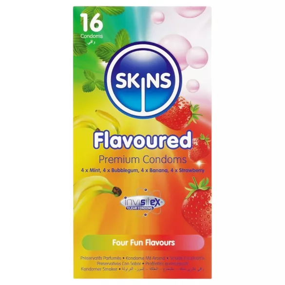 Skins - ароматизиран презерватив - мента, дъвка, банан, ягода (16 бр.)