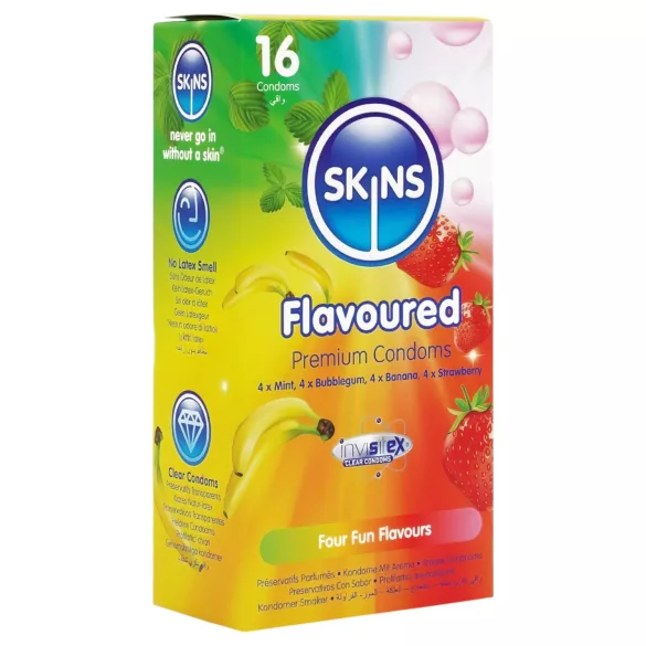 Skins - ароматизиран презерватив - мента, дъвка, банан, ягода (16 бр.)