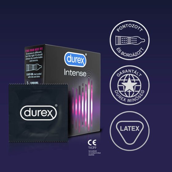 Durex Intense - презервативи с ребра и точки (3бр.) -
