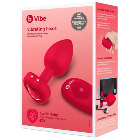 b-vibe heart - безжичен анален вибратор с радио (червен)