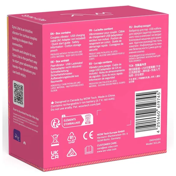 We-Vibe Sync Lite - вибратор за двойки с приложение и дистанционно управление (розов)