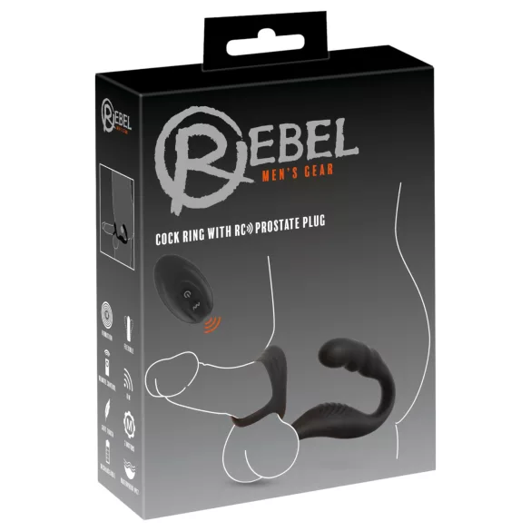 Rebel - вибратор за простата с пенис и тестис ринг - черен