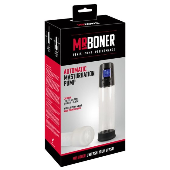 Mister Boner - автоматична пенис помпа с батерия (черно-прозрачна)