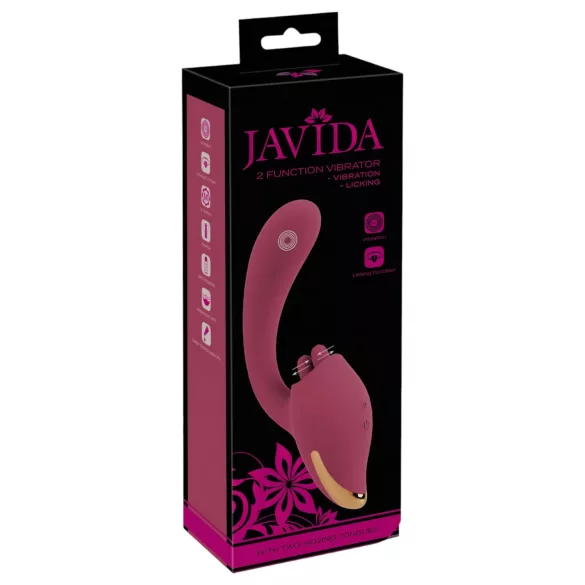 Javida - вибратор с езиче 2в1 - червен
