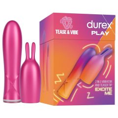   Durex Tease & Vibe - презареждащ се вибратор с пръчка и стимулатор на клитора със зайче (розов)