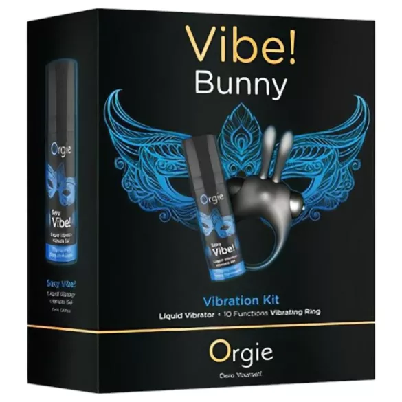 Orgie Bunny - вибриращ пенис ринг комплект - черен