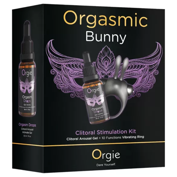 Orgie Orgasmic Bunny - вибриращ пенис ринг комплект - черен