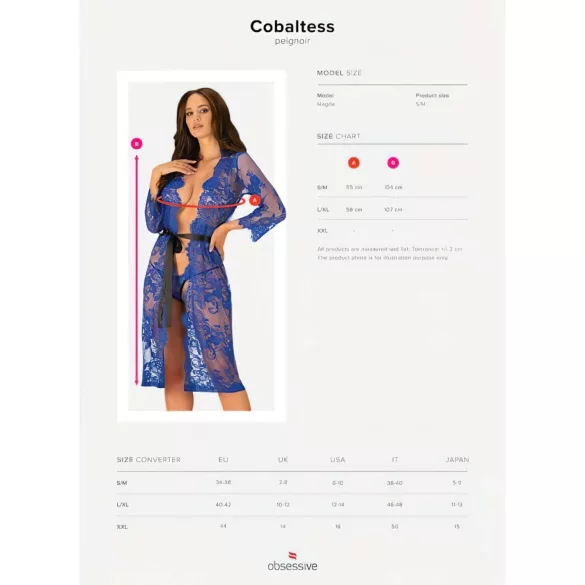 Obsessive Cobaltess - дантелен халат (син) - L/XL