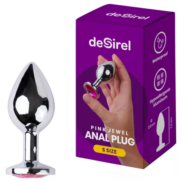 Desirel - анален плъг с кристал - сребристо-розов, размер S