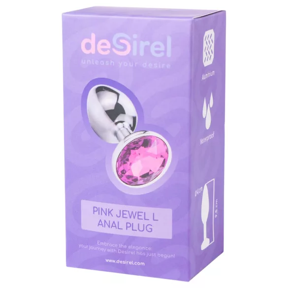Desirel - анален плъг с кристал - голям - метален, сребрист/розов
