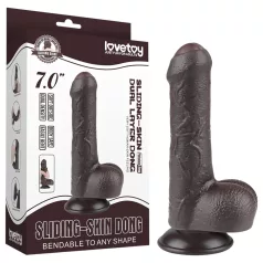   Lovetoy - дилдо с тестиси - двуслоен, подвижна кожа, 18,3см, кафяв