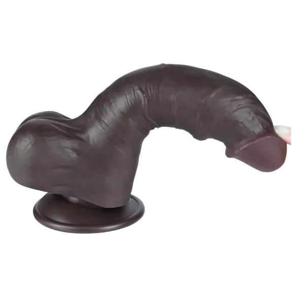 Lovetoy - двойно слоен дилдо с тестиси - 20 см - кафяв