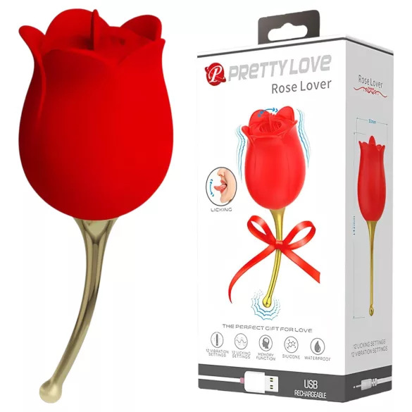Pretty Love Rose Lover - клиторен вибратор с езиче 2в1 - червен