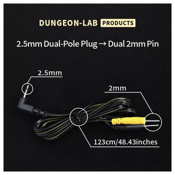 DG-LAB - електроден кабел от жак 2,5 mm към щифтове 2 mm (черен)