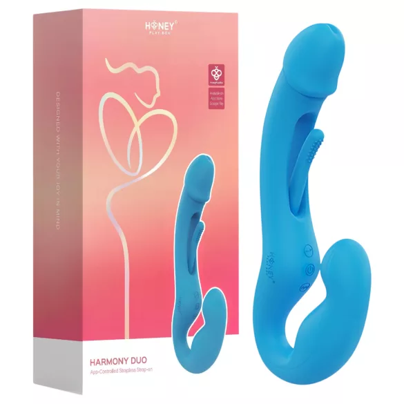 Honey Play Box Harmony Duo - вибратор с езиче за страпон, управляван чрез приложение (син)