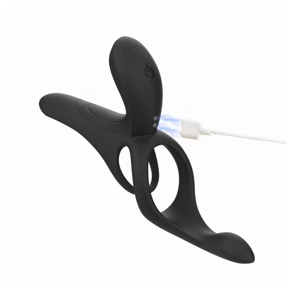 Honey Play Box Pleasure Pivot - вибриращ пенис и пръстен за тестиси с управление чрез приложение за мъже (черен)