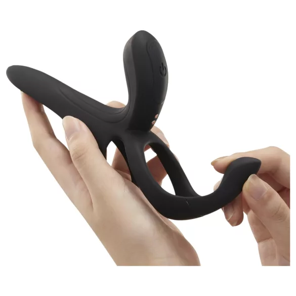 Honey Play Box Pleasure Pivot - вибриращ пенис и пръстен за тестиси с управление чрез приложение за мъже (черен)