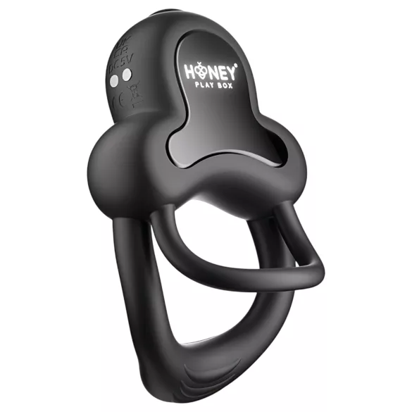 Honey Play Box Anello - вибриращ пръстен за пенис и тестиси с управление чрез приложение, за мъже (черен)