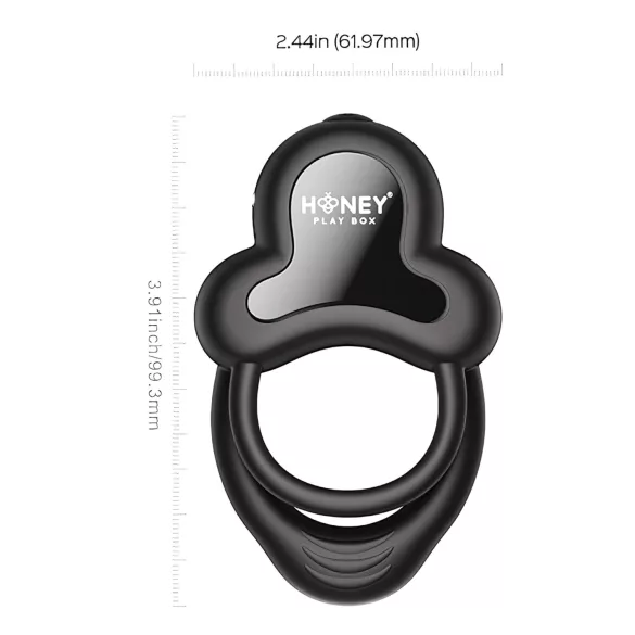 Honey Play Box Anello - вибриращ пръстен за пенис и тестиси с управление чрез приложение, за мъже (черен)