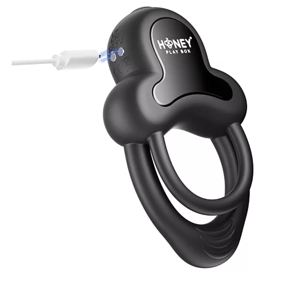 Honey Play Box Anello - вибриращ пръстен за пенис и тестиси с управление чрез приложение, за мъже (черен)