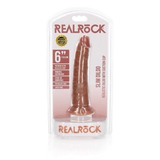 RealRock Slim - реалистичен вибратор с щипка 15,5 см (тъмно естествен)