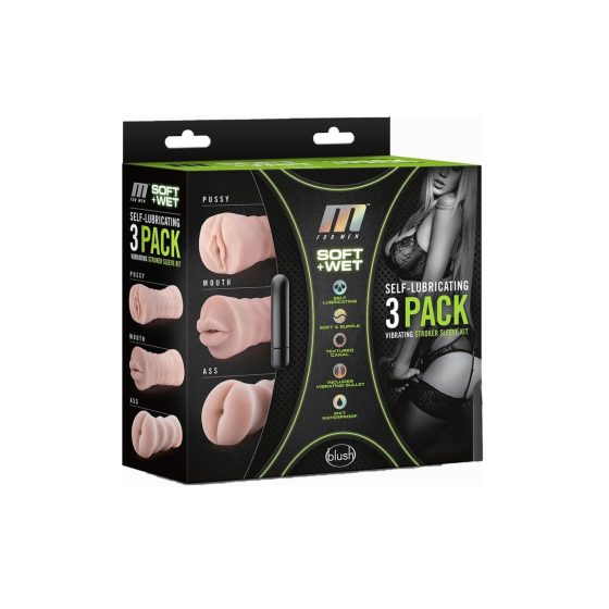 M For Men 3 Pack - комплект вибриращи мастурбатори (естествени)