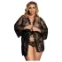 Subblime Queen Plus - дамски сатенен халат с дантела - черен (XL-2XL)