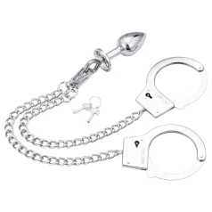   LateToBed - BDSM белезници с анален плъг - сребрист