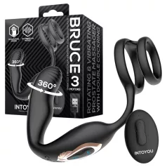  IntoYou Bruce - въртящ се простатен вибратор с двойни пръстени за радиоуправление (черен)