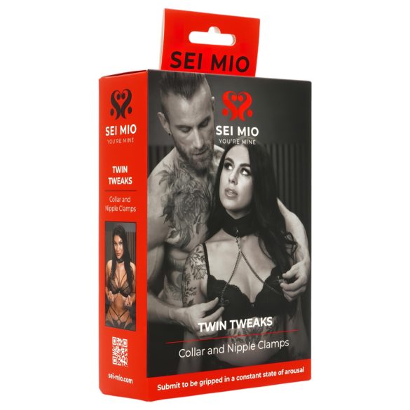 Sei Mio - кожена яка с щипки за зърна - черна